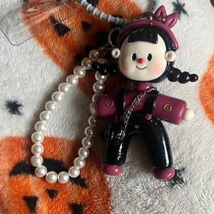 Charming Doll Keychain with Pearl Accent